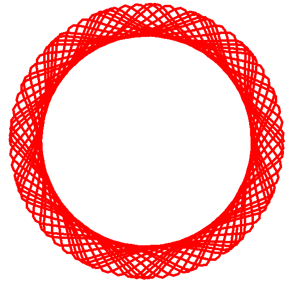 An animation of lines rotating creating beautiful geometric patterns colored in red with a thicker width