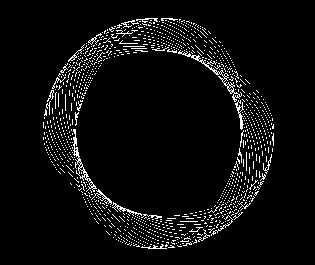 White lines on a black background tracing looping geometric pattern