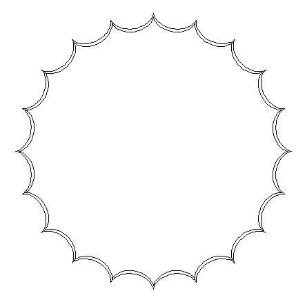 A circular shape with 20 cusps is drawn and then a slightly smaller one is drawn within that and then this continues down until a shape that resembles a spiderweb is drawn